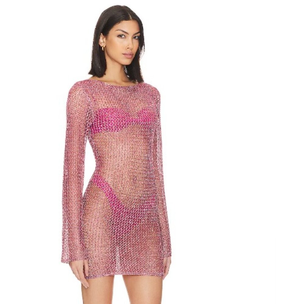 Superdown Pink Metallic Gaia Mini Dress/Swim Cover Up - Size XS